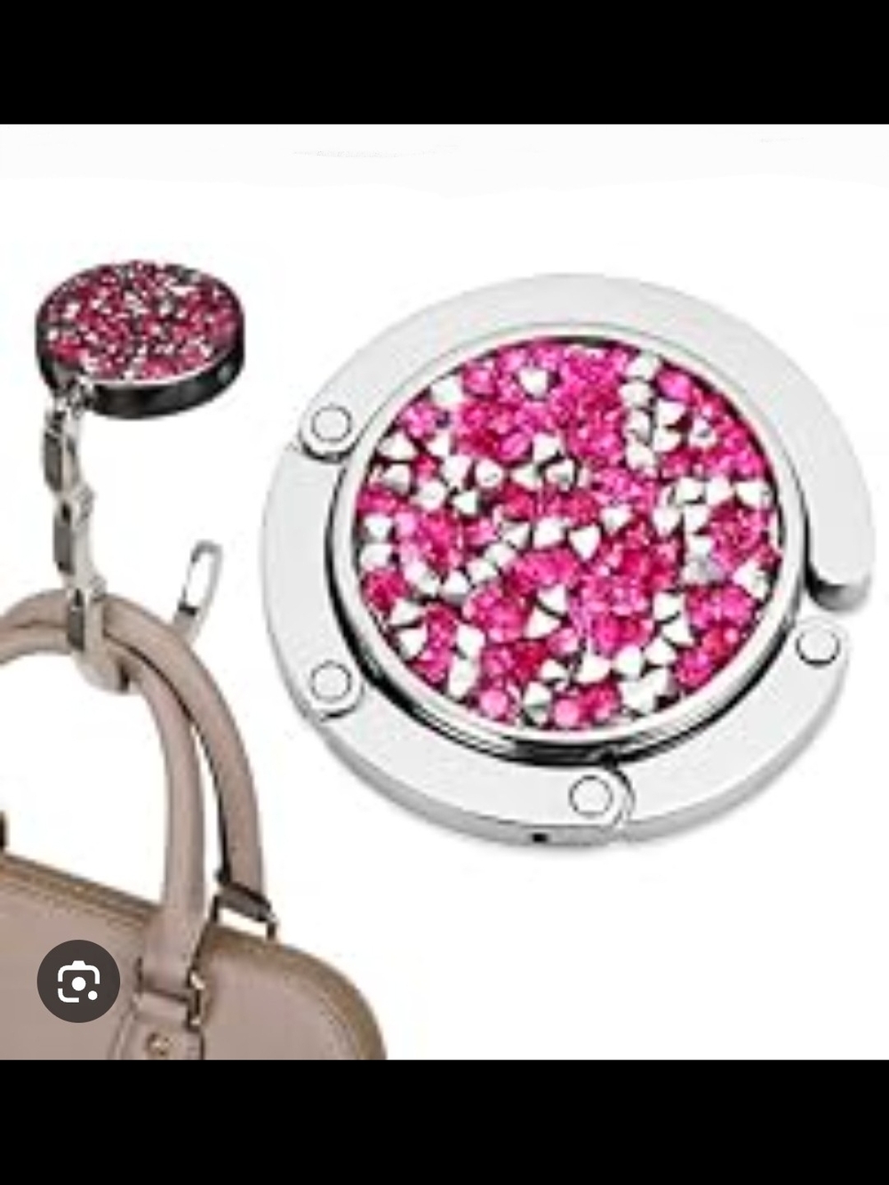 Pink & Silver Rhinestone Silver-toned Foldable Metal Purse / Bag Hanger BNIB